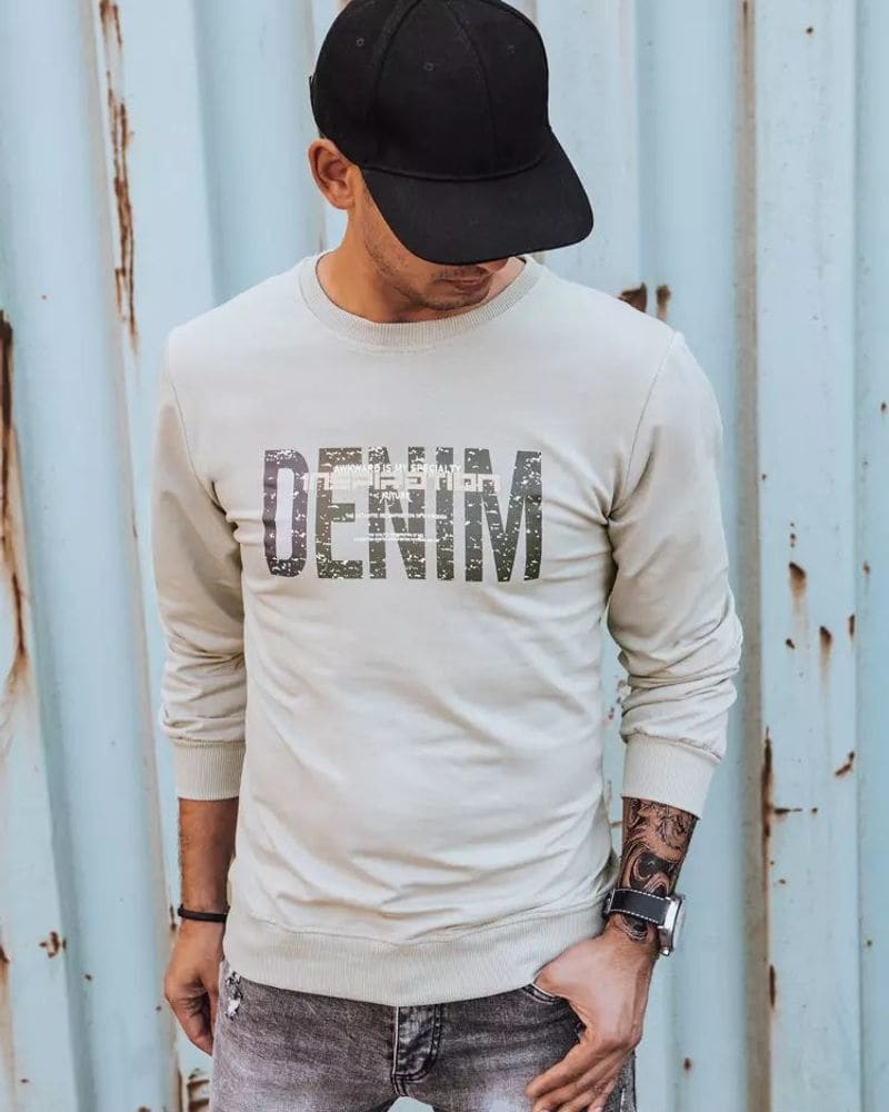 Béžová mikina bez kapucne s potlačou Denim