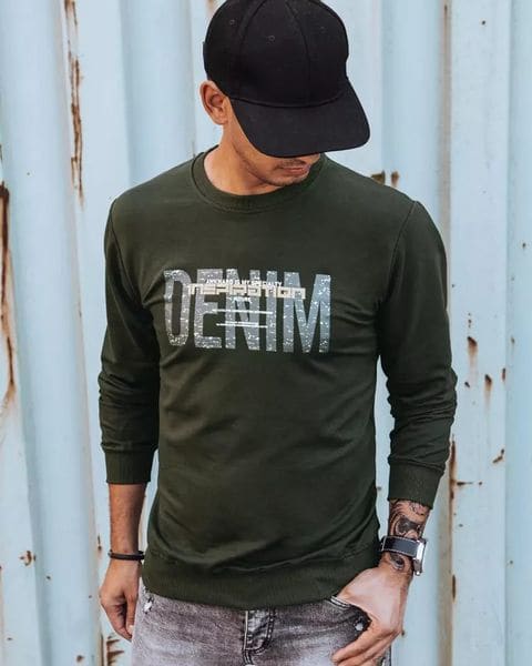 Khaki mikina bez kapucne s potlačou Denim
