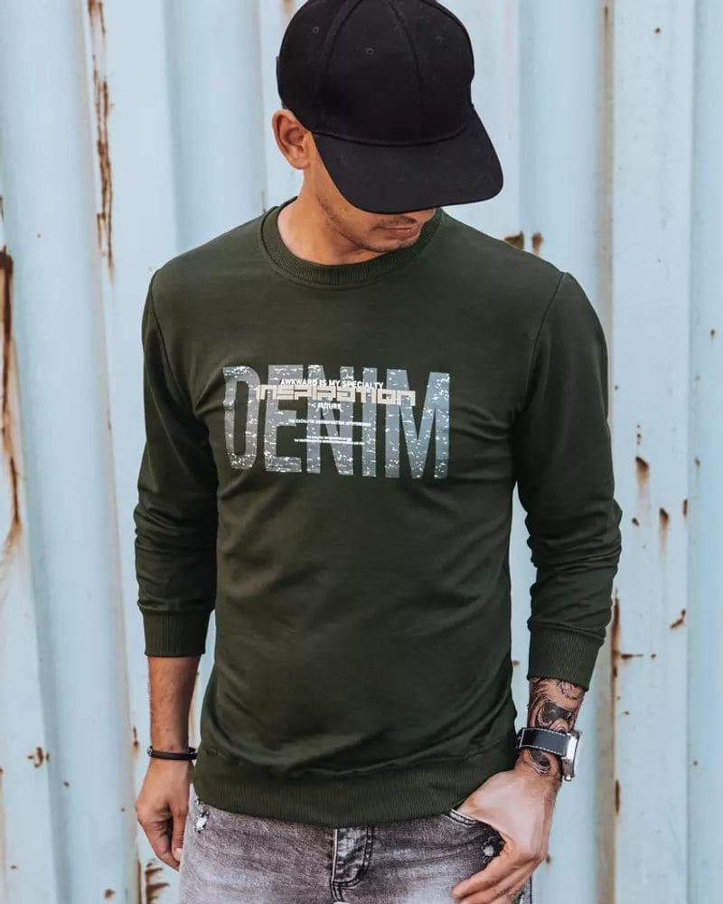 Khaki mikina bez kapucne s potlačou Denim