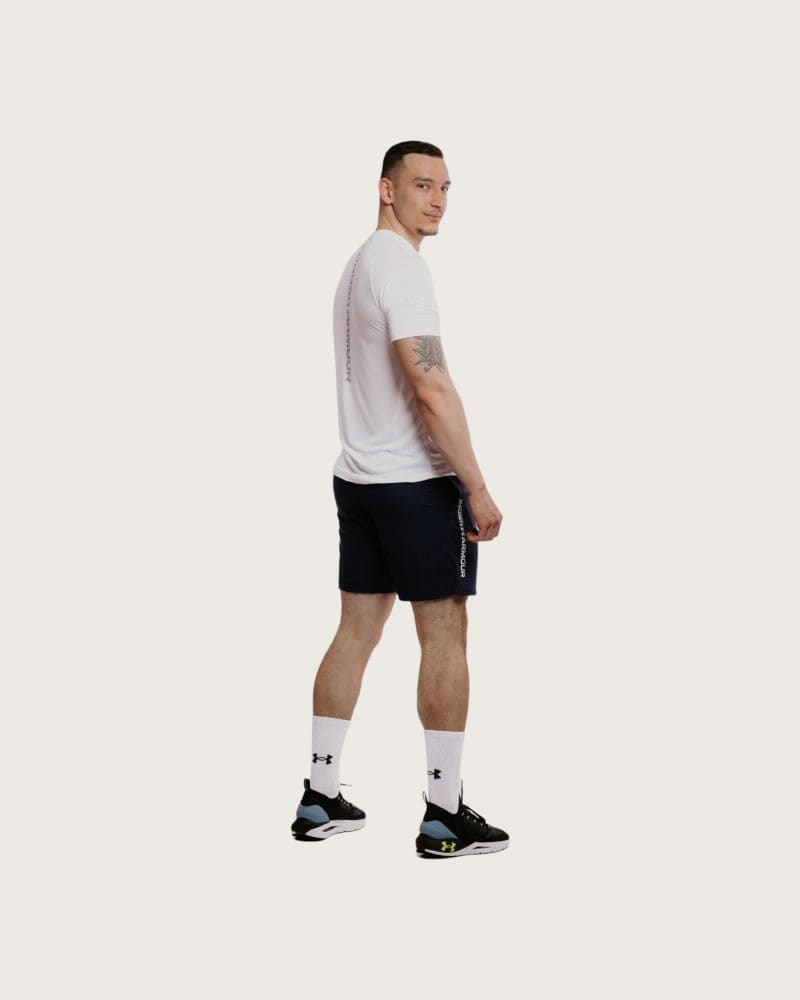 Pánske tréningové kraťasy UNDER ARMOUR UA Tech Woven Wordmark Short-NVY – fotka 4