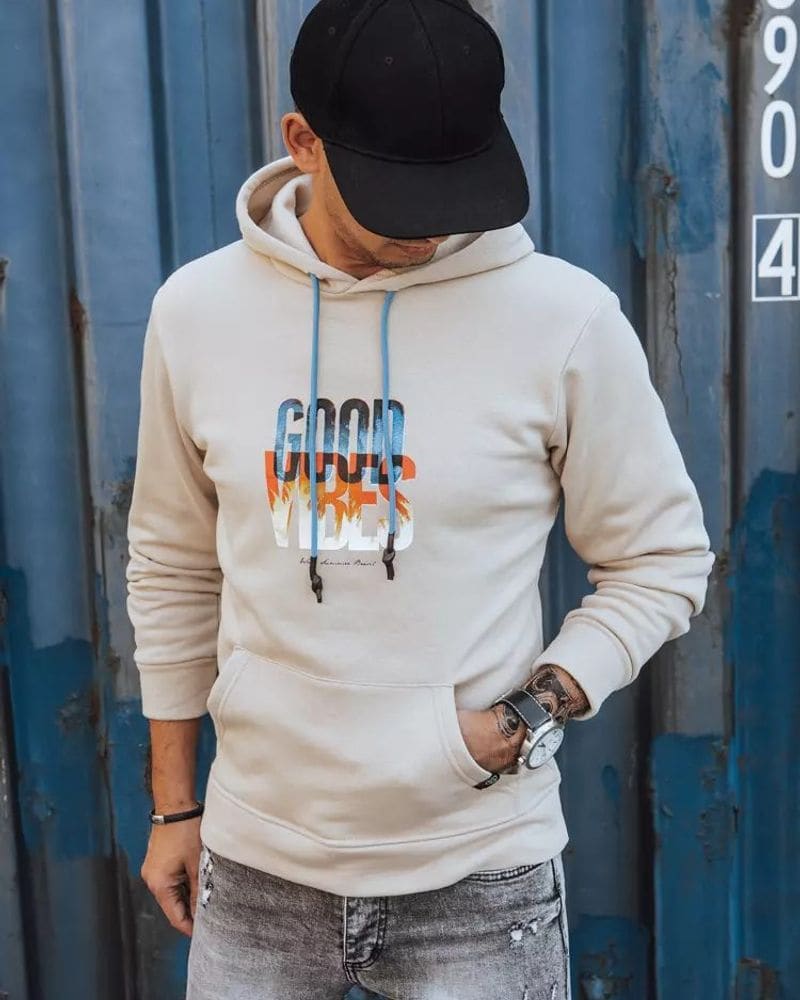 Béžová mikina s potlačou Good Vibes