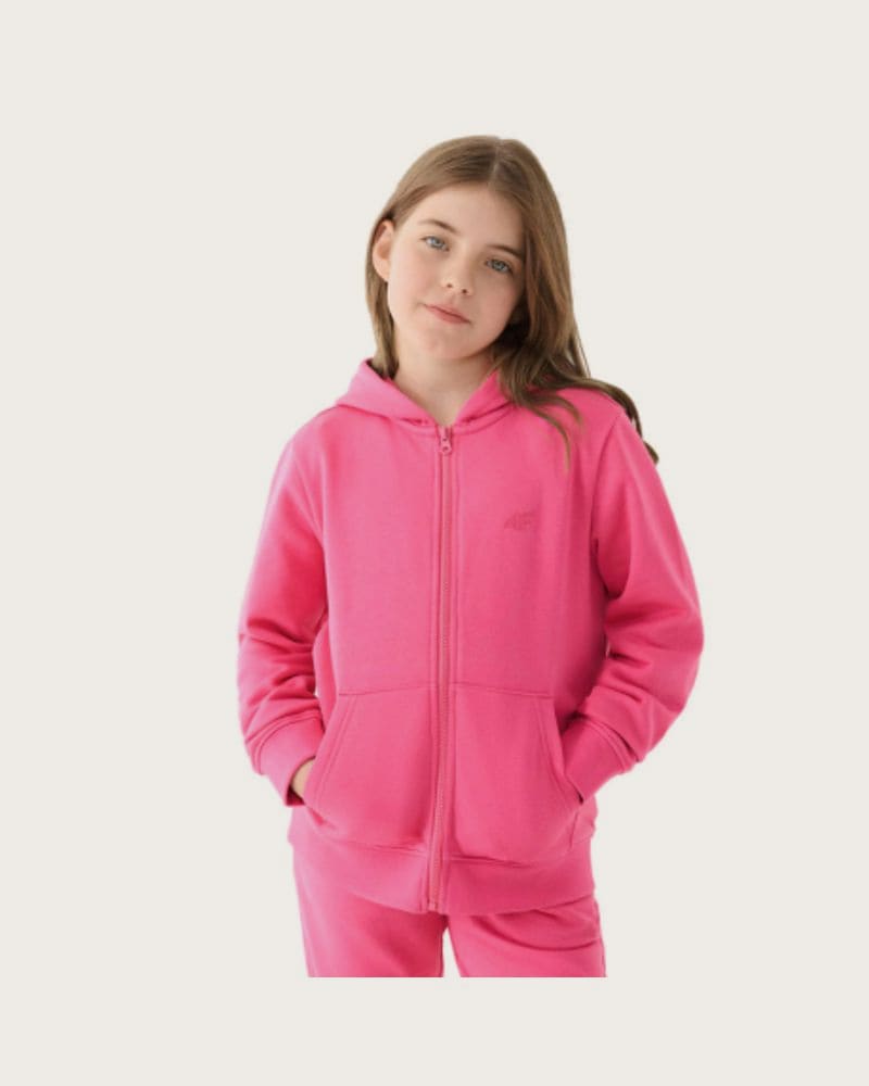 Dievčenská mikina so zipsom 4F JUNIOR SWEATSHIRT-JWMM00TSWSF1315-55S-HOT PINK