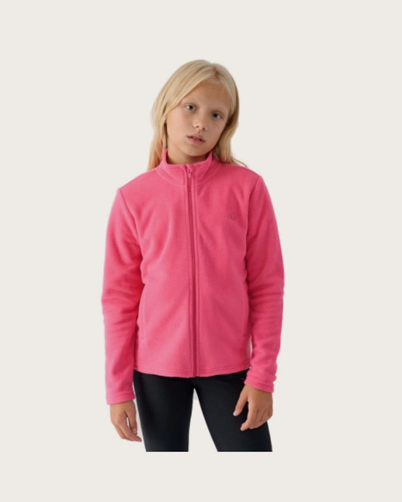 Dievčenská flisová mikina so zipsom 4F JUNIOR FLEECE-JWMM00TFLEF261-55S-HOT PINK