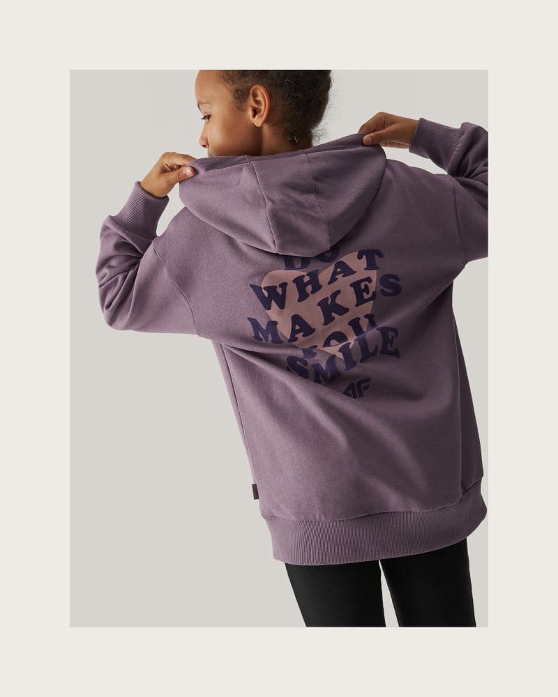 Dievčenská mikina s kapucňou 4F JUNIOR SWEATSHIRT-JWAW24TSWSF1218-51S-VIOLET – fotka 4