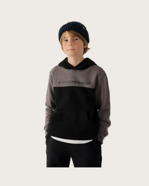 Chlapčenská mikina s kapucňou 4F JUNIOR SWEATSHIRT-JWAW24TSWSM1222-20S-DEEP BLACK