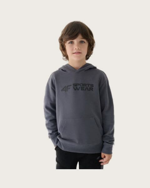Chlapčenská mikina s kapucňou 4F JUNIOR SWEATSHIRT-JWAW24TSWSM1223-20S-DEEP BLACK