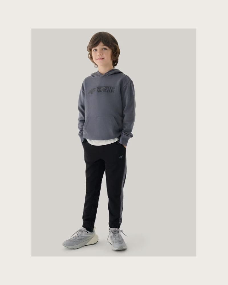 Chlapčenská mikina s kapucňou 4F JUNIOR SWEATSHIRT-JWAW24TSWSM1223-20S-DEEP BLACK – fotka 4
