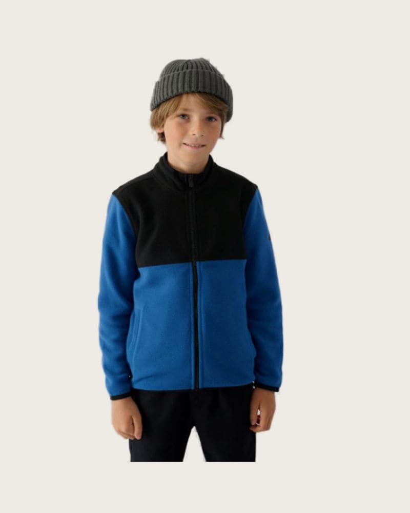 Chlapčenská flisová mikina so zipsom 4F JUNIOR FLEECE-JWAW24TFLEM212-32S-DENIM