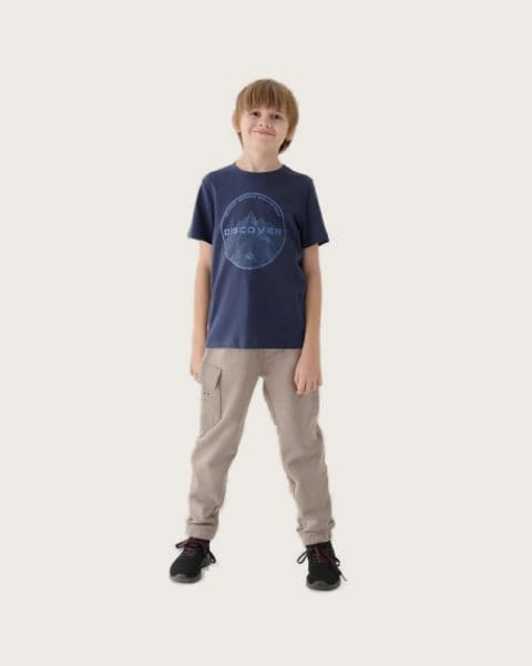 Chlapčenské zateplené tepláky 4F JUNIOR TROUSERS-JWAW24TTROM760-26S-WARM LIGHT GREY