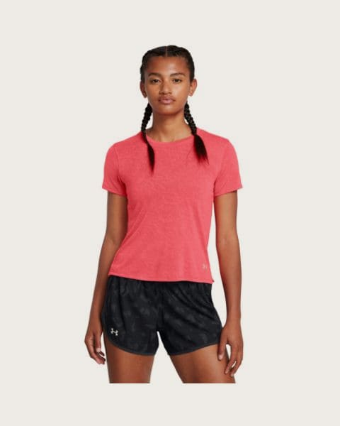 Dámske tréningové tričko s krátkym rukávom UNDER ARMOUR UA Launch Camo Shortsleeve-RED