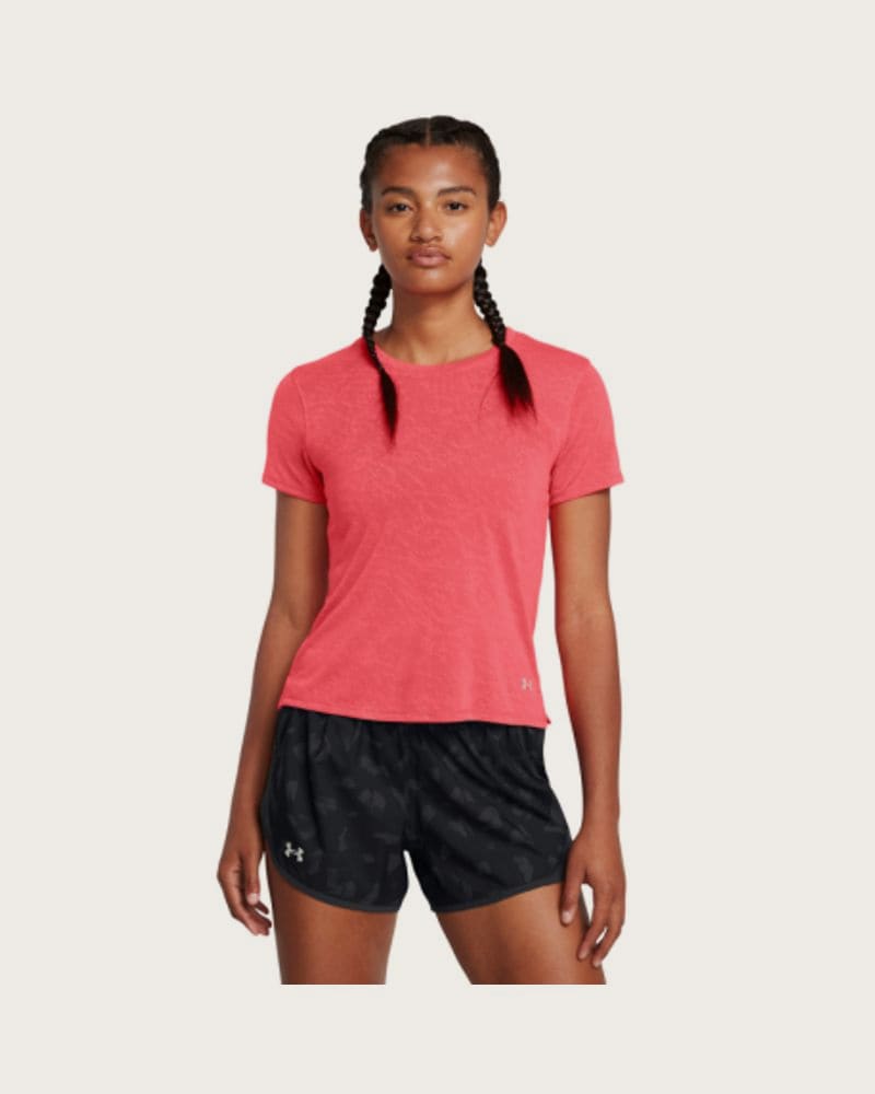 Dámske tréningové tričko s krátkym rukávom UNDER ARMOUR UA Launch Camo Shortsleeve-RED