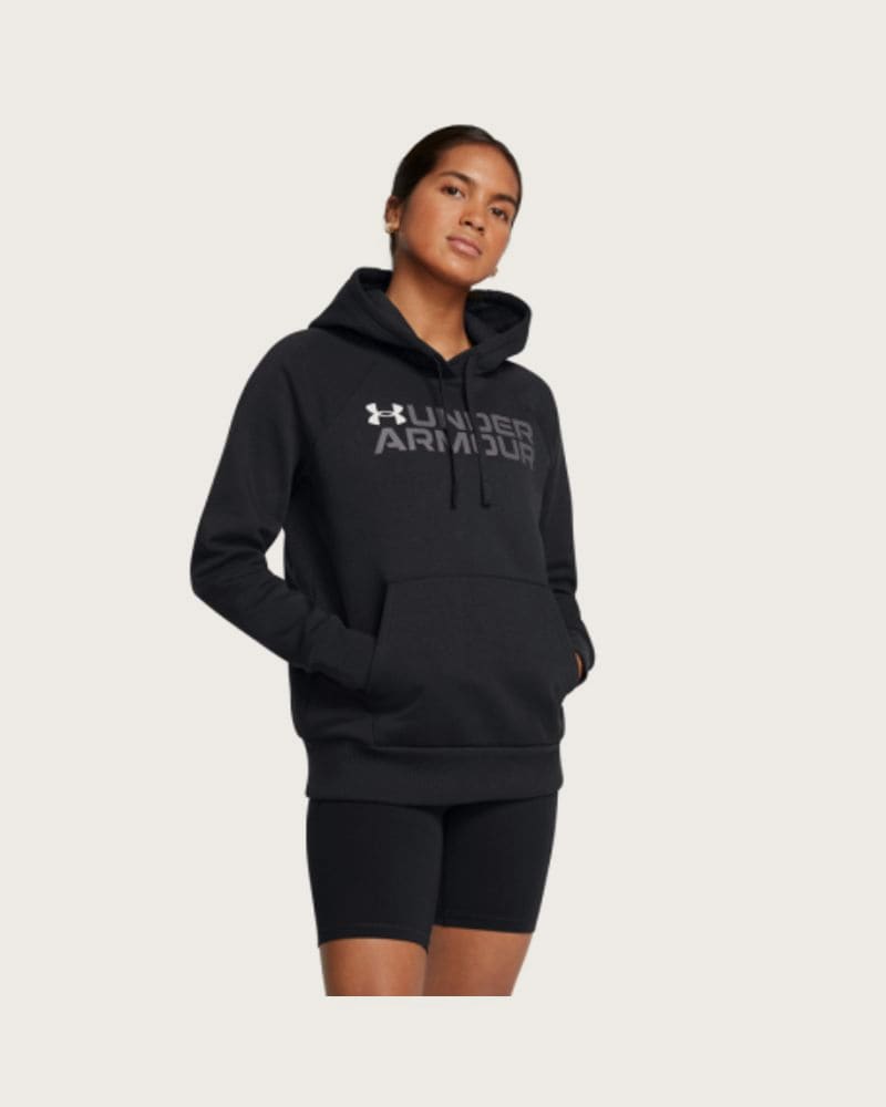 Dámska zateplená mikina s kapucňou UNDER ARMOUR Rival Fleece Wordmark Hoodie-BLK
