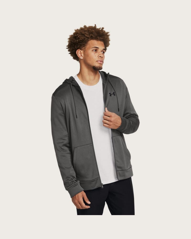 Pánska zateplená tréningová mikina so zipsom UNDER ARMOUR UA Armour Fleece FZ Hoodie-GRY – fotka 3