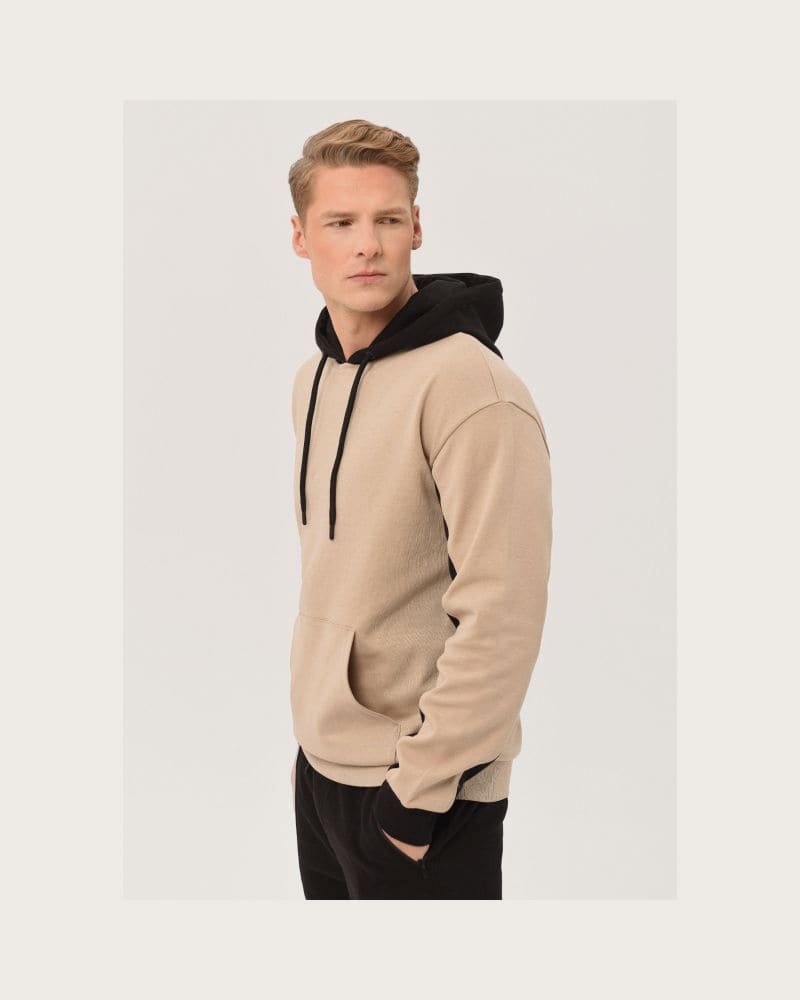 Pánska mikina s kapucňou VOLCANO BLOCK-102-BEIGE – fotka 2