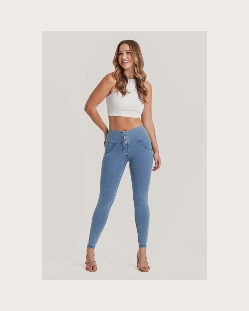 Dámske jeggings nohavice FREDDY WR.UP® push up superskinny jeggings with high waist and buttons-Blue – fotka 2