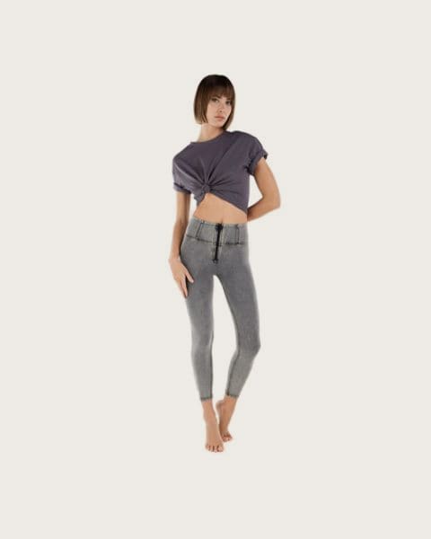 Dámske jeggings nohavice FREDDY WR.UP® superskinny push up 7 8 jeggings with high waist and zip-Grey