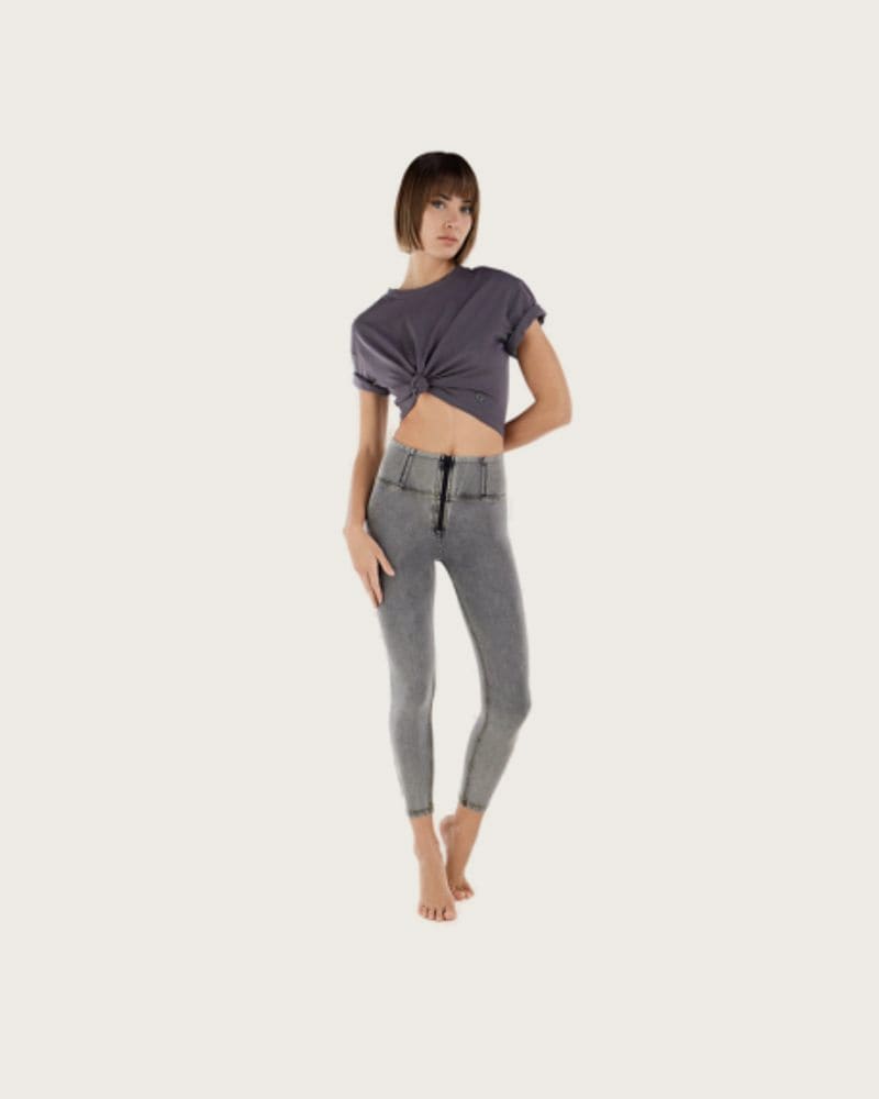 Dámske jeggings nohavice FREDDY WR.UP® superskinny push up 7 8 jeggings with high waist and zip-Grey
