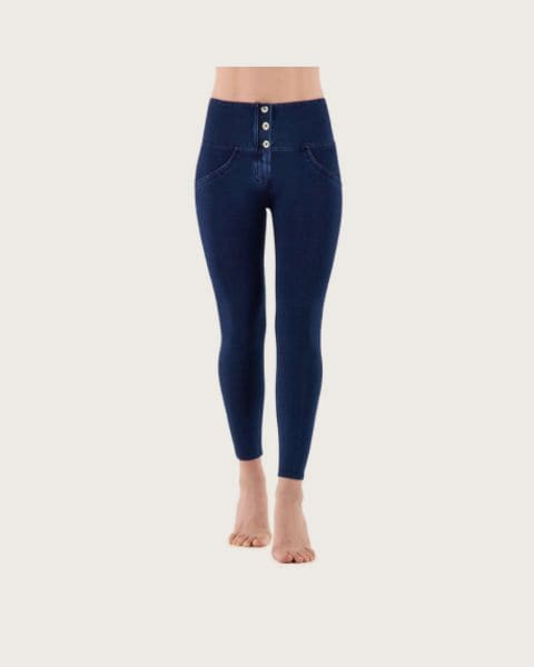 Dámske jeggings nohavice FREDDY WR.UP® superskinny push up 7 8 jeggings with high waist and buttons-Blue