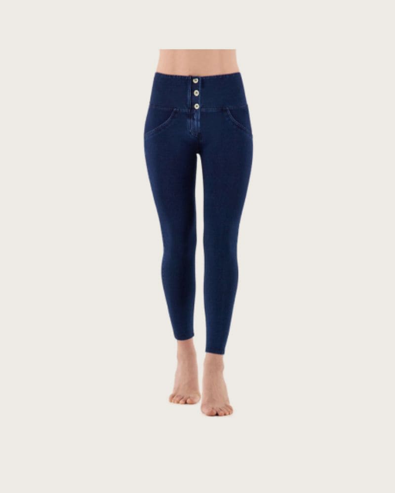 Dámske jeggings nohavice FREDDY WR.UP® superskinny push up 7 8 jeggings with high waist and buttons-Blue