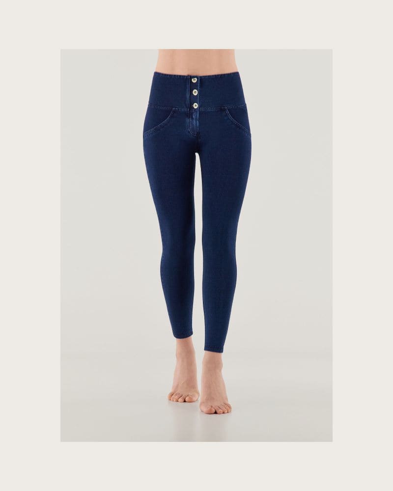 Dámske jeggings nohavice FREDDY WR.UP® superskinny push up 7 8 jeggings with high waist and buttons-Blue – fotka 2