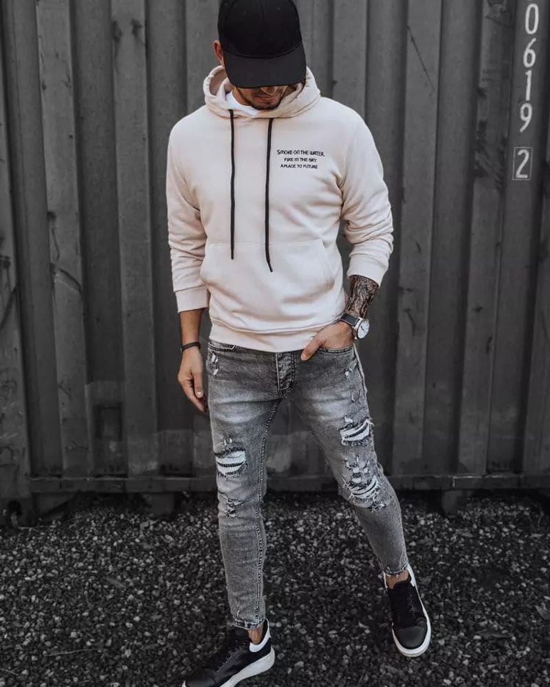 Mikina s kapucňou v ecru farbe – fotka 2