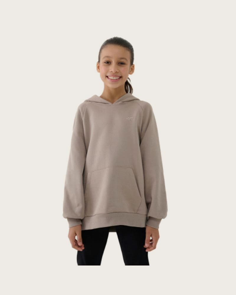 Dievčenská mikina s kapucňou 4F JUNIOR SWEATSHIRT-JWSS25TSWSF1478-83S-BEIGE