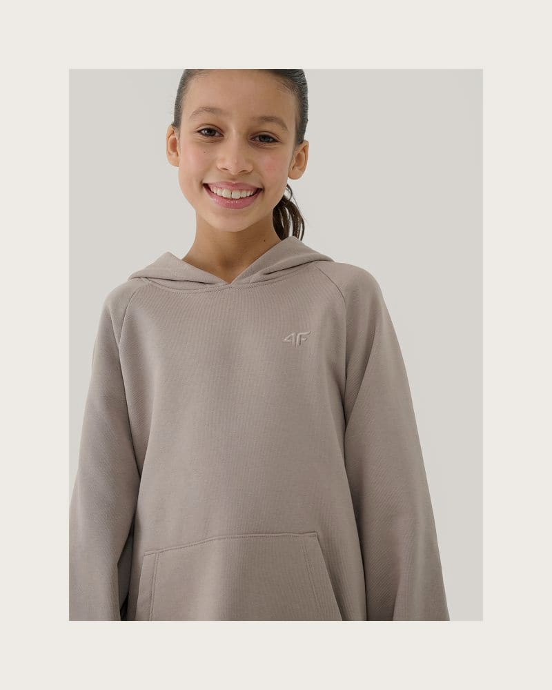 Dievčenská mikina s kapucňou 4F JUNIOR SWEATSHIRT-JWSS25TSWSF1478-83S-BEIGE – fotka 2