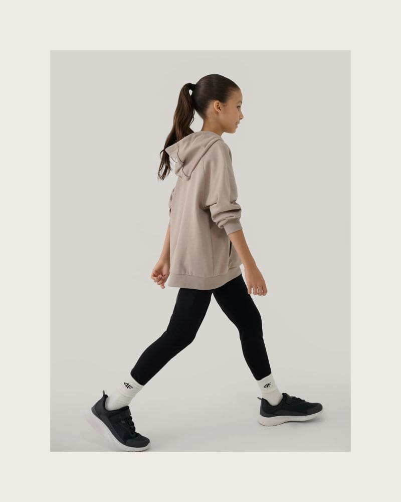 Dievčenská mikina s kapucňou 4F JUNIOR SWEATSHIRT-JWSS25TSWSF1478-83S-BEIGE – fotka 5