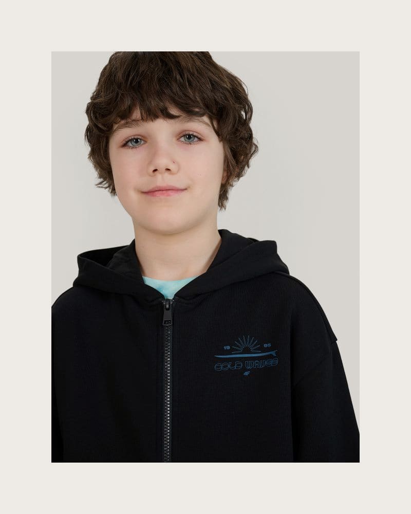 Chlapčenská mikina so zipsom 4F JUNIOR SWEATSHIRT-JWSS25TSWSM1522-20S-BLACK – fotka 2
