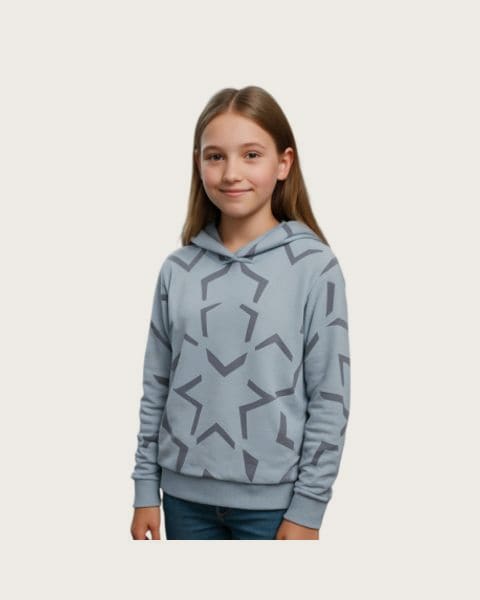 Dievčenská mikina s kapucňou 4F JUNIOR SWEATSHIRT F1937-4FJWAW25TSWSF1937-34A-LIGHT BLUE ALLOVER