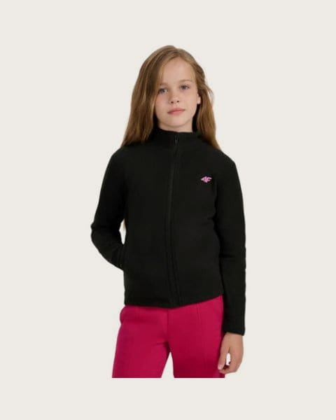 Dievčenská flisová mikina so zipsom 4F JUNIOR FLEECE F346-4FJWAW25TFLEF346-20S-DEEP BLACK