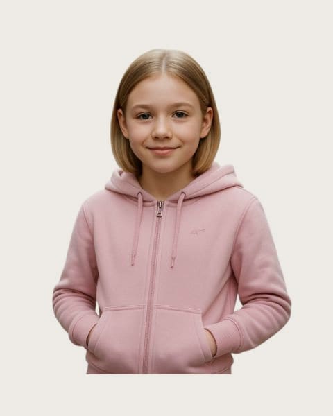 Dievčenská zateplená mikina so zipsom 4F JUNIOR SWEATSHIRT F1952-4FJWAW25TSWSF1952-56S-LIGHT PINK