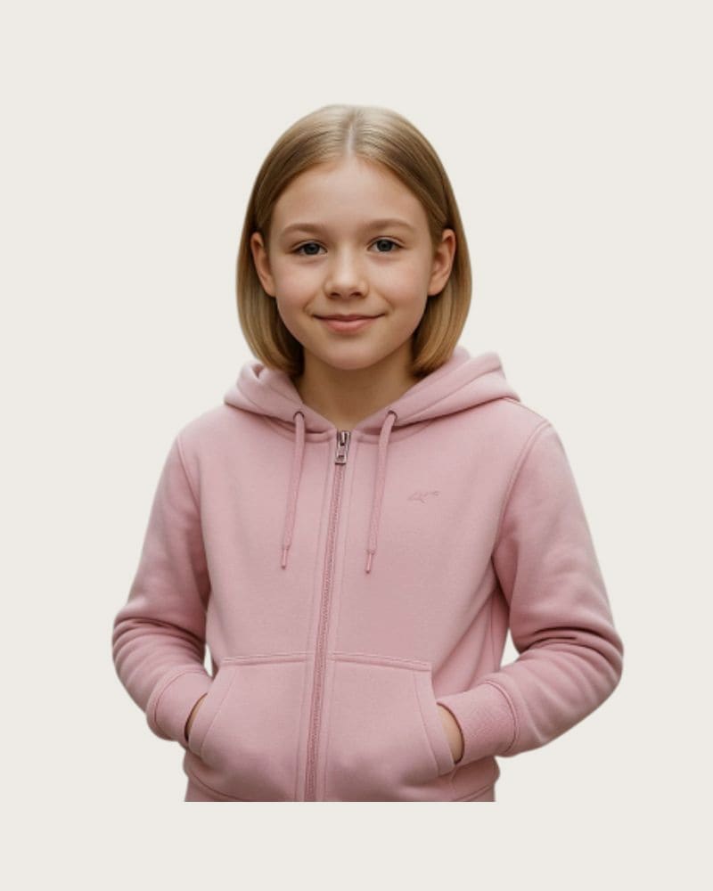 Dievčenská zateplená mikina so zipsom 4F JUNIOR SWEATSHIRT F1952-4FJWAW25TSWSF1952-56S-LIGHT PINK