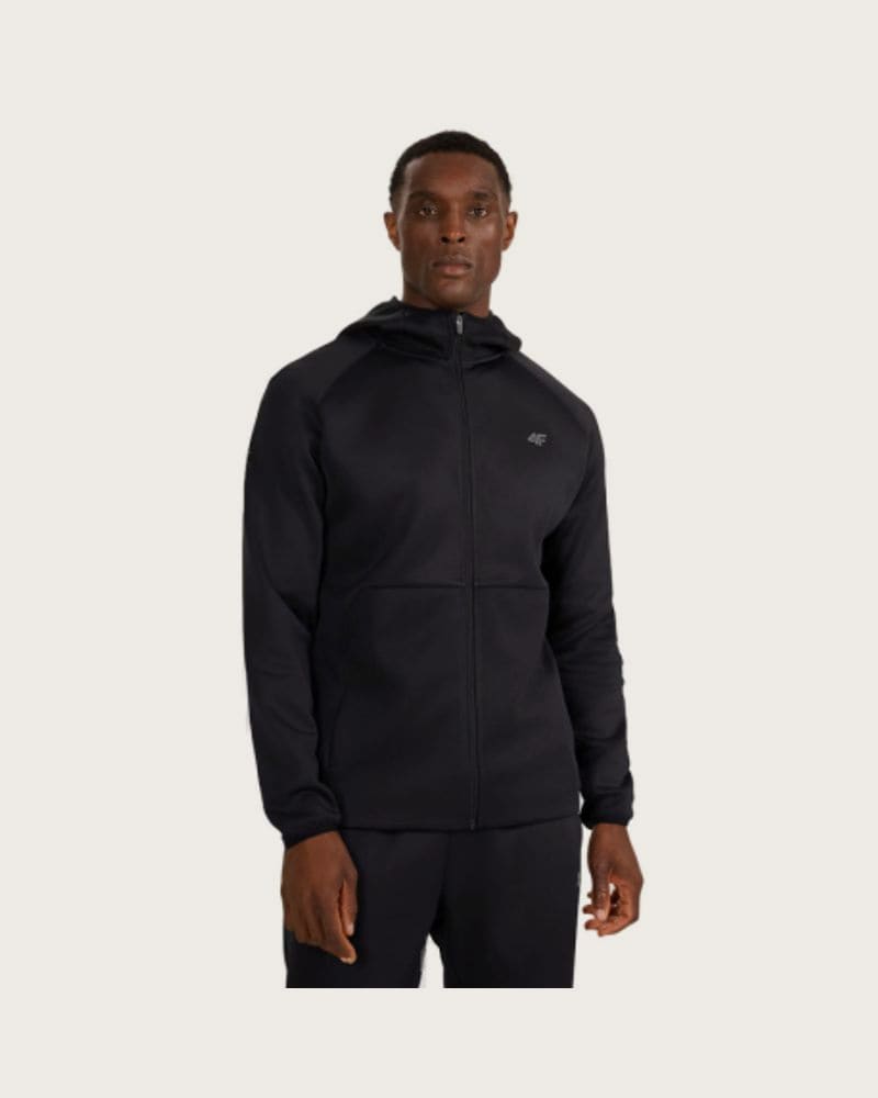 Pánska zateplená tréningová mikina so zipsom 4F SWEATSHIRT FNK M560-WAW25TFSWM560-20S-DEEP BLACK