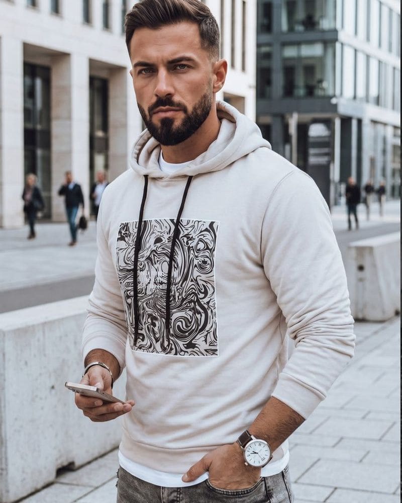 Mikina s kapucňou a potlačou v ecru farbe – fotka 2