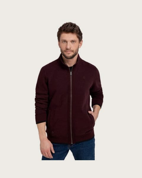 Pánska mikina so zipsom VOLCANO B-LED-403-BURGUNDY
