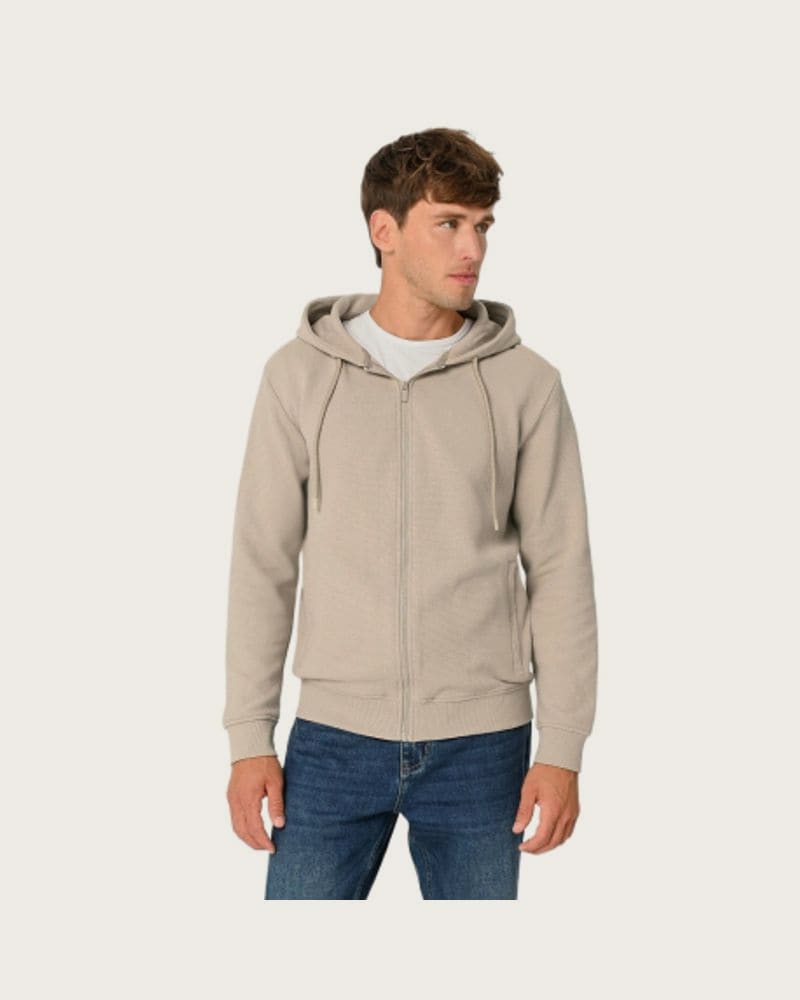 Pánska mikina so zipsom VOLCANO B-LERMO-102-BEIGE
