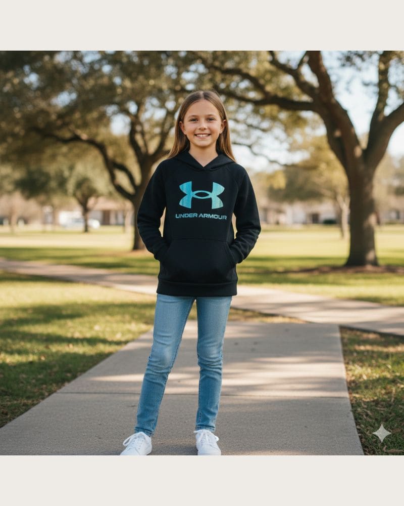 Dievčenská zateplená mikina s kapucňou UNDER ARMOUR UA Rival Flc Shimmer Hdy – fotka 4