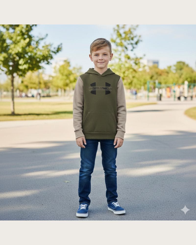 Chlapčenská zateplená mikina s kapucňou UNDER ARMOUR UA Rival Flc Cblck Grphc HD – fotka 4