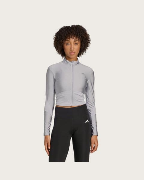 Dámska tréningová mikina so zipsom ADIDAS HYG SHN TRACK J HALSIL GREY