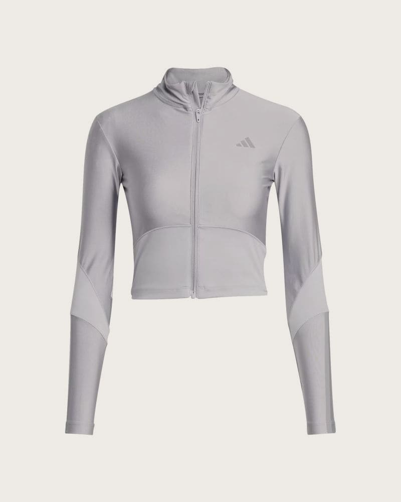 Dámska tréningová mikina so zipsom ADIDAS HYG SHN TRACK J HALSIL GREY – fotka 7