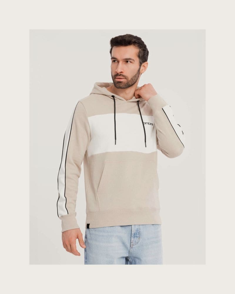 Pánska mikina s kapucňou OMBRE Sweatshirt OM-SSNZ-0225 V-2 beige – fotka 2