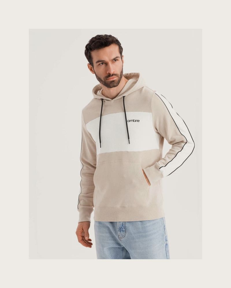Pánska mikina s kapucňou OMBRE Sweatshirt OM-SSNZ-0225 V-2 beige – fotka 3
