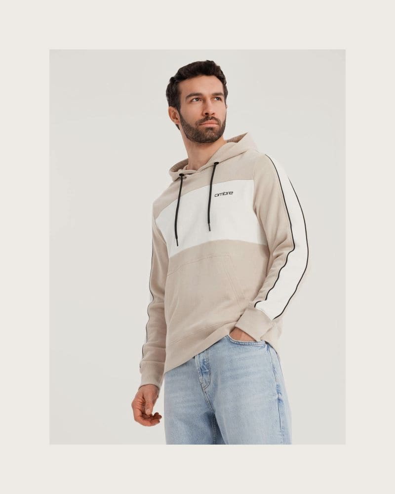 Pánska mikina s kapucňou OMBRE Sweatshirt OM-SSNZ-0225 V-2 beige – fotka 4