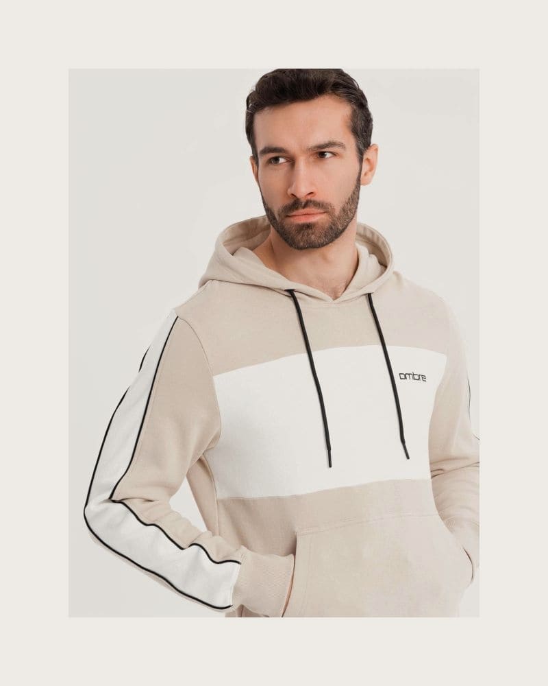 Pánska mikina s kapucňou OMBRE Sweatshirt OM-SSNZ-0225 V-2 beige – fotka 7