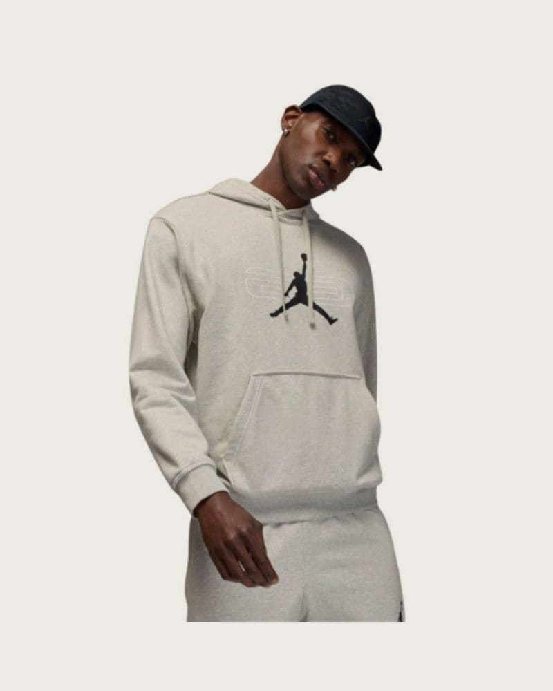 Pánska flisová mikina s kapucňou NIKE JORDAN SPRT CSVR GFX FLC PO 084 GREY HEATER