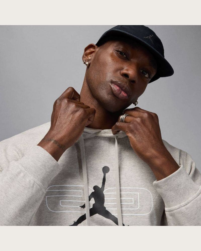 Pánska flisová mikina s kapucňou NIKE JORDAN SPRT CSVR GFX FLC PO 084 GREY HEATER – fotka 2