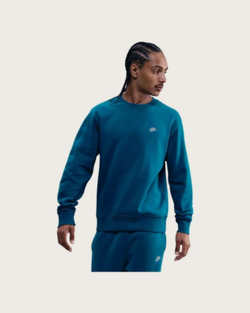 Pánska zateplená mikina NIKE M NK CLUB BB CREW GREEN ABYSS WHITE