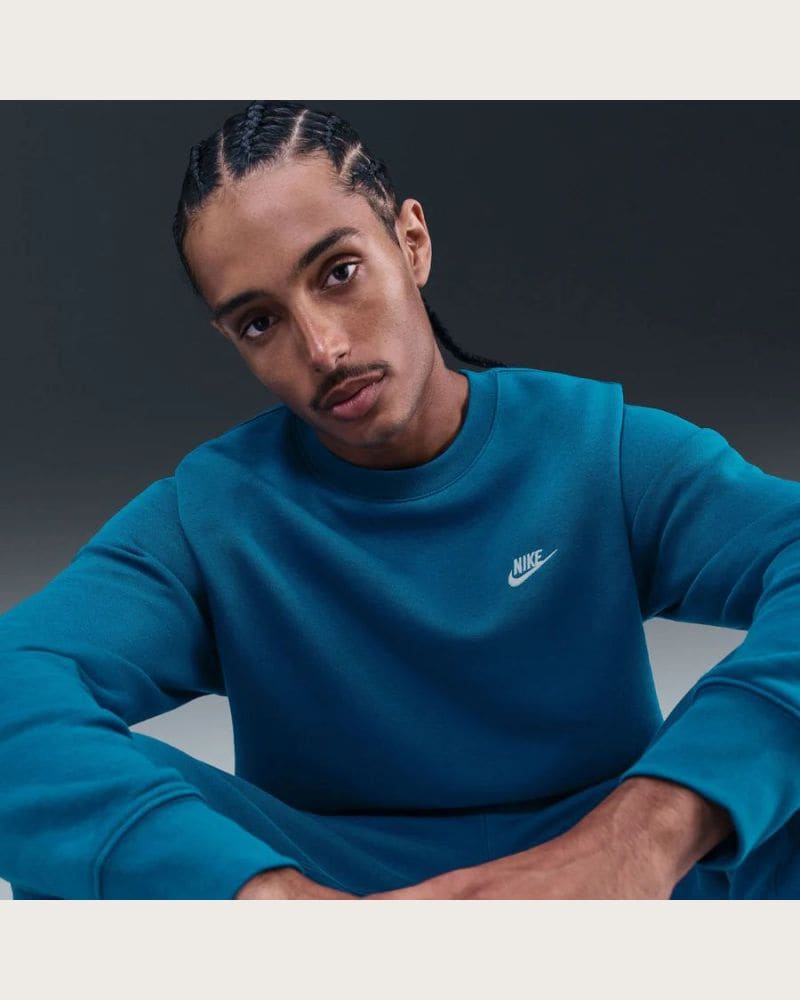 Pánska zateplená mikina NIKE M NK CLUB BB CREW GREEN ABYSS WHITE – fotka 3