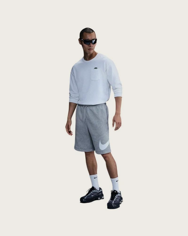 Pánske teplákové kraťasy NIKE M NK CLUB BB SHORT GX DK GREY HEATHER LT SMOKE GREY WHITE – fotka 2